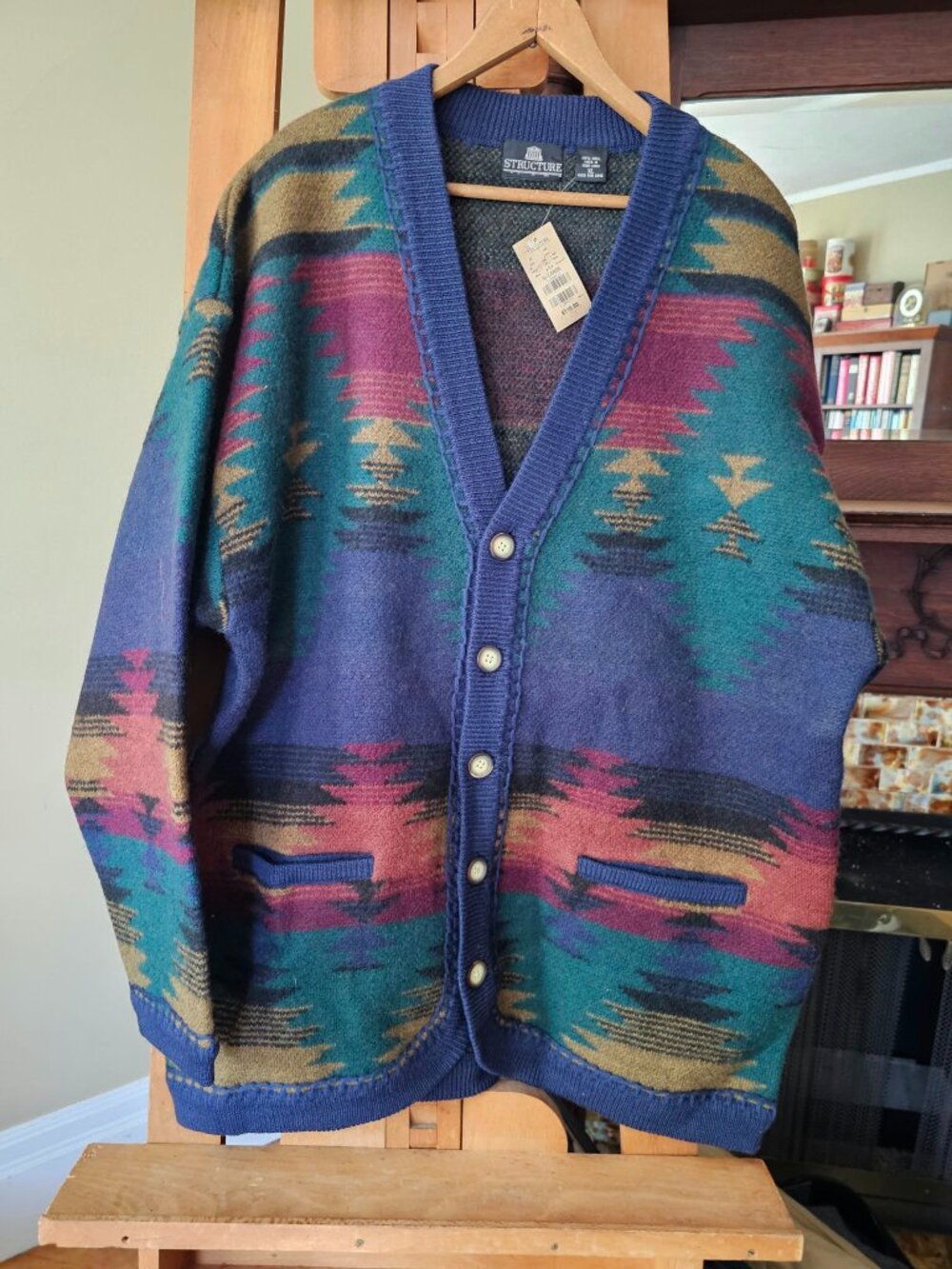 NWT 100% wool vintage men's XL grandpa core Structure sweater super warm & cozy!